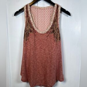 Miss Me | Embellished Rusty Pink knit Tank Top - Boho - medium